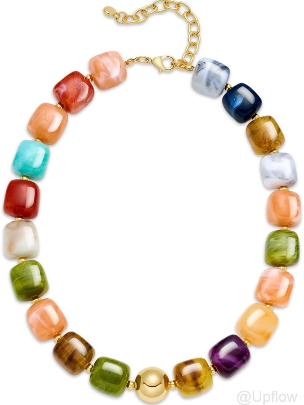 Chunky Beaded Choker Necklace Women's Resin Gold Plated Lobster Clasp Adjustable